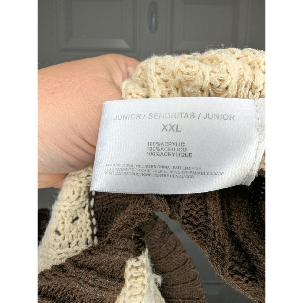 Lei Jordan Open Knit Brown & Cream Striped Sweater Juniors XXL Women's Large - Picture 5 of 6
